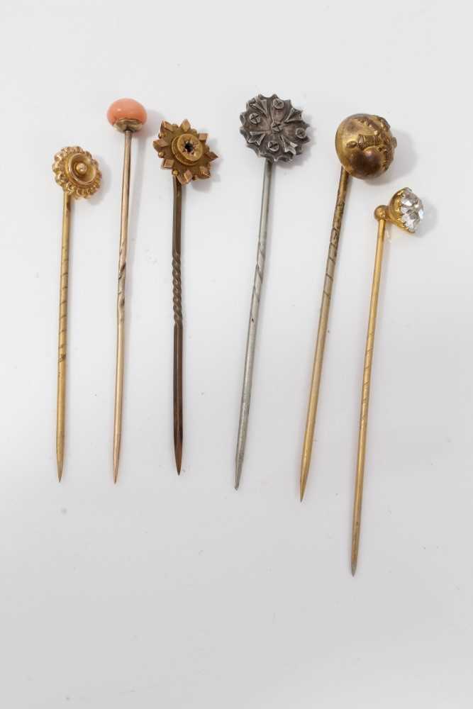 Lot 222 - Six Victorian stick pins to include silver,