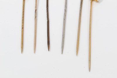 Lot 222 - Six Victorian stick pins to include silver, gold and others