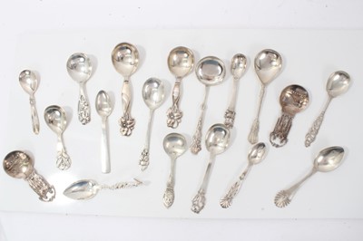 Lot 313 - Collection of 18 Danish silver and white metal spoons to include Jensen, caddy spoons and christening spoons, many with Copenhagen hallmarks