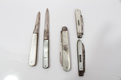 Lot 226 - Five Victorian silver and mother of pearl fruit knives