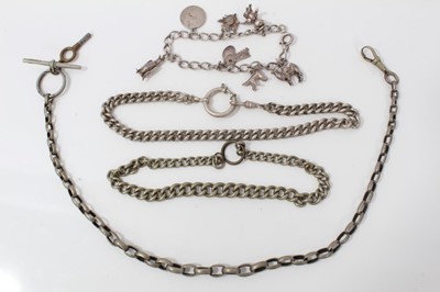 Lot 228 - Silver charm bracelet and three Edwardian watch chains