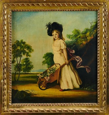 Lot 1085 - Circa 1820 English school, oil on panel, ‘The Gardener’, 38 x 35cm, in good gilt frame