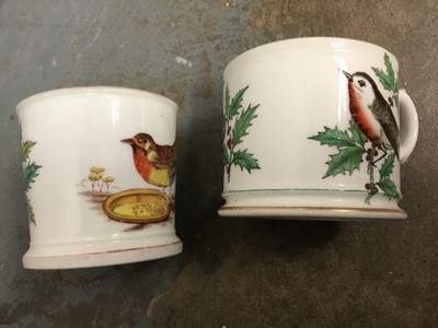 Lot 188 - Three handled Victorian frog mug, together with three small mid 19th century porcelain cups decorated with robins