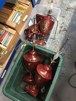 Lot 124 - Set of four decorative toleware lamps