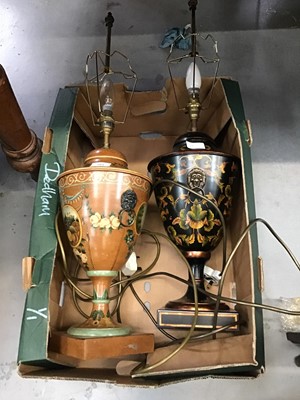 Lot 123 - Toleware lamp and another