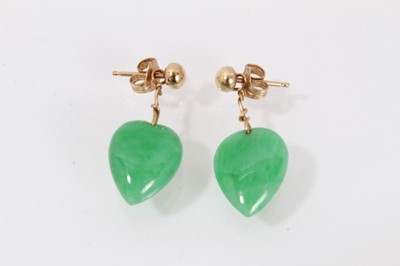 Lot 447 - Pair of Chinese green jade heart shape earrings