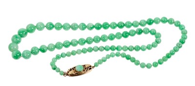 Lot 448 - Chinese green jade/hardstone bead necklace