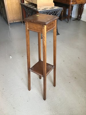 Lot 78 - Oak nest of three tables, oak long stool, and an oak two tier plant stand