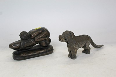 Lot 342 - Erotic bronze sculpture size 6"x4" signed AB1876 and a cast iron and brass antique nut cracker, Dog, no 273480