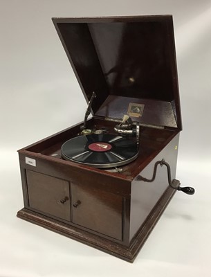 Lot 1896 - HMV 1920s 103 78rpm mahogany record player with needle tin and records, Glenn Miller ETC