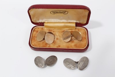 Lot 38 - Pair 9ct gold oval cufflinks and pair similar silver cufflinks