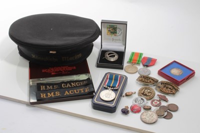 Lot 660 - George VI Imperial Service medal named to Harry James Way together with a Second World War Defence medal, Home Guard badges and other sundry militaria