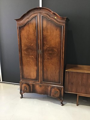 Lot 115 - Queen Ann style double wardrobe with single...