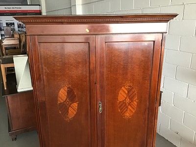 Lot 119 - Mahogany inlaid wardrobe with two panelled...