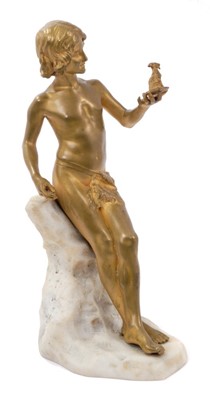 Lot 677 - Early 20th century Continental Art Nouveau gilt bronze figure of a boy on marble base