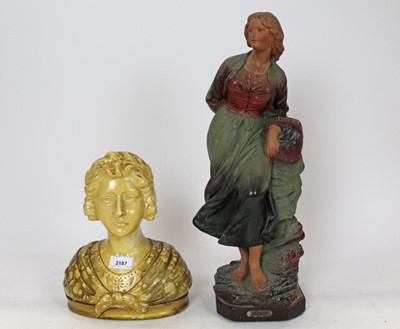Lot 383 - Plaster bust of a girl together with another plaster figure (2)