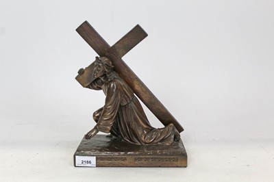 Lot 2186 - Spelter figure of Jesus with his cross