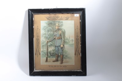Lot 206 - First World War Imperial German overpainted memorial photograph of a soldier, mounted in glazed frame, 63.5 x 53cm overall