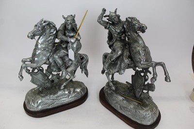 Lot 2099 - Pair of spelter horsemen