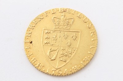 Lot 391 - G.B. Gold Guinea George III 1794 (N.B. Ex Mount at 12 o'clock) otherwise AEF (1 coin)