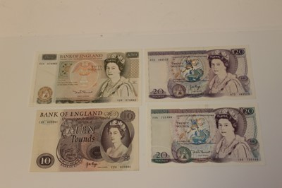 Lot 511 - G.B. - Mixed banknotes to include deep green and multicoloured Fifty Pounds, signature: D.H.F. Somerset (March 1981) prefix A24, AEF, purple Twenty Pounds, signature: J.B. Page (circa 1970) prefix...