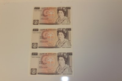 Lot 512 - G.B. - Three consectively issued brown multicoloured Ten Pounds, signature: D.H.F. Somerset (February 1984) prefix BX67, UNC. (3 notes)