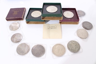 Lot 402 - G.B. - Mixed Silver Crowns to include Charles II 1672 (N.B. Obv: engraved with the word 'Lonsdale')...