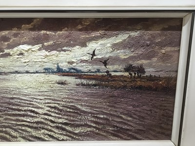 Lot 101 - Jos Van Dijk (1913-2000) oil on canvas, estuary at dusk, signed and dated 1972