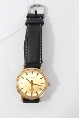 Lot 320 - 1970s Gentleman's Longines Conquest gold plated wristwatch on leather strap