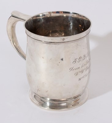 Lot 200 - George V Silver Christening mug of baluster form, with loop handle and engraved presentation inscription, (Sheffield 1932), Maker, Mappin & Webb, 11cm in overall height