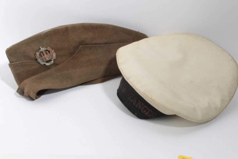 Lot 674 - Second World War Essex Regiment side cap, together Naval Cap with HMS Ganges cap tally, Essex Red Cross jacket and other items