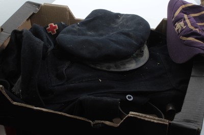 Lot 674 - Second World War Essex Regiment side cap, together Naval Cap with HMS Ganges cap tally, Essex Red Cross jacket and other items