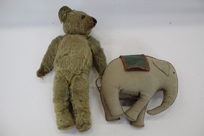 Lot 1474 - Small antique teddy and and a felt toy elephant