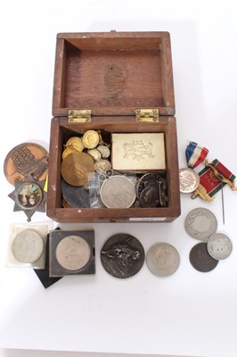 Lot 340 - World - Mixed coinage & medallions to include Silver Crown George V 1935 AU & silver fobs (N.B. sports related) x 7 & others (qty)