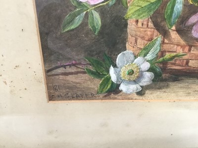 Lot 20 - Slater, late Victorian watercolour - still life of flowers and birds eggs in a nest, signed, in glazed frame