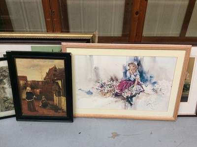 Lot 256 - Mixed group of decorative pictures to include 20th century oils, still life prints, Gordon King print and others