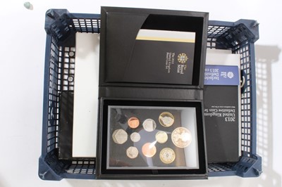 Lot 343 - G.B. - Royal Mint issued proof coin sets to include 2008 (black leather case) 2009, 2010, 2011 (black boxes), 2012 (hard black case), 2013 flatpack 'Definitive' 8 coin set, (N.B. not proof) UNC & s...