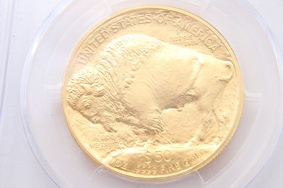 Lot 349 - USA - Gold American Buffalo 50 Dollars 1oz fine gold 2015 (N.B. 'First Strike' sealed in plastic case & graded