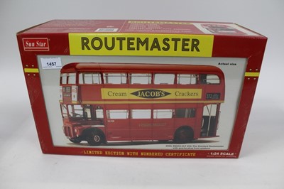 Lot 1457 - Sun Star Routemaster Double Decker bus 'Jacobs Cream Crackers', 1:24 scale in original box with certificate and wing mirrors