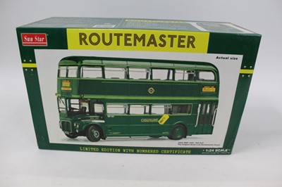 Lot 1458 - Sun Star Routemaster Double Decker bus 'Greenline', 1:24 scale in original box with certificate and wing mirrors