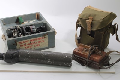 Lot 684 - Second World War RAF Astro Compass MK II, with original fitted wooden transit case together with a spotting scope, morse set and another instrument (1 box)