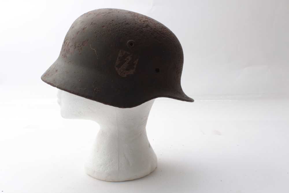 Lot 690 - Second World War Nazi M40 pattern Waffen SS single decal steel helmet with metal headband, named under brim Lt . Otto