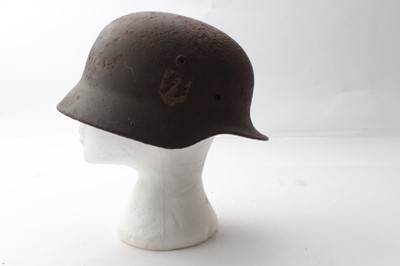 Lot 226 - Second World War Nazi M40 pattern Waffen SS single decal steel helmet with metal headband, named under brim Lt . Otto