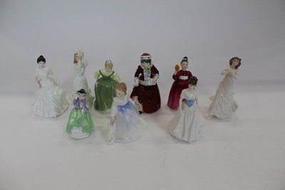 Lot 902 - Nine Royal Doulton figures - Best Wishes HN3426, Fair Maiden HN2211, Vanity HN2475, Top o The Hill HN2126, Thinking Of You HN3124, Melody HN4117, Harmony HN4096, Forget Me Not HN3388 and Andrea HN3...