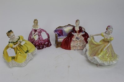 Lot 909 - Four Royal Doulton figures - Belle O' The Ball HN1997, Ninette HN2379, The Last Waltz HN2315 and Victoria HN2471