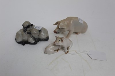 Lot 911 - Three Royal Copenhagen animals - Pig number 101, Piglets number 1022 and  Sleeping Lambs number 2769