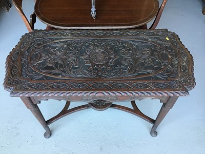 Lot 40 - 19th century Anglo Indian carved side table on turned legs joined by stretcher H72cm W107cm D58cm