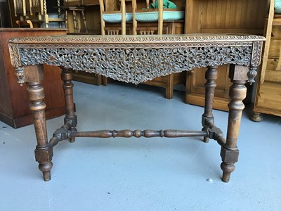 Lot 41 - 19th century carved oak hall table on turned legs joined by stretcher H72cm W107cm D58cm