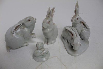 Lot 915 - Group of four Herend porcelain white Rabbits