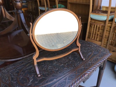 Lot 43 - Edwardian mahogany side table with shaped top single drawer below on carved cabriole legs together with a dressing table mirror